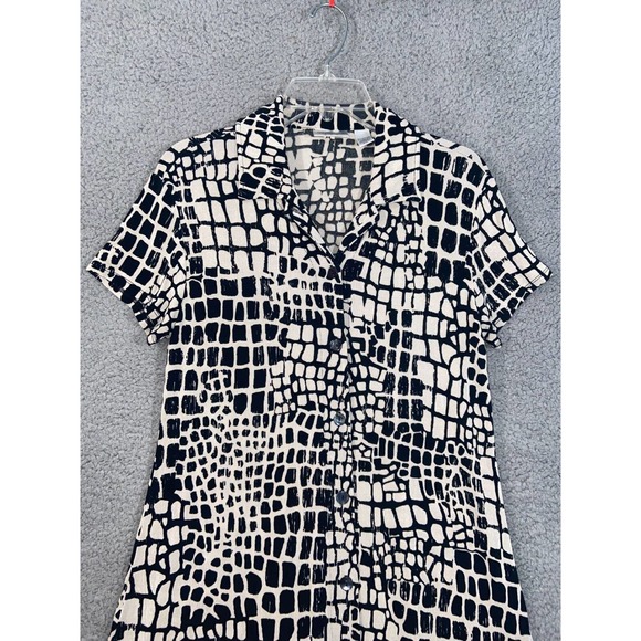 Chico's Travelers Dress Womens 1 Black Off White Button Up Short Sleeves Casual - Picture 12 of 13